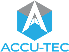 A geometric logo features a stylized letter "A" with "Accu-Tech" written underneath.